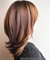 Deep Brown Base With Caramel Highlights Around Face And Cinnamon Highlights Throughout Medium Hair Styles Medium Length Hair Styles Long Angled Bob Hairstyles