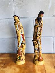 Vintage Art mark Husband & Wife Asian Figures Chinese Statues Made In Italy  15.5