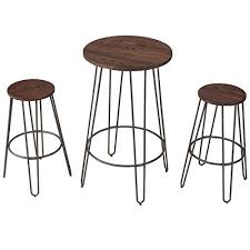 Md Group Bistro Table Stool Set 3 Pcs Wood Round Bar Kitchen Funriture Breakfast Dining Chair Round Bar Table Bar Table Sets Bar Table And Stools