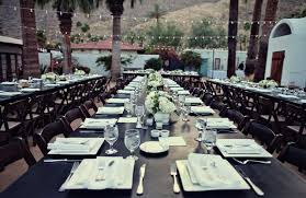 Communal Dining For A Wedding Reception At Korakia In Palm Springs Wedding Venue Locations Outdoor Wedding Reception Palm Springs