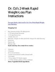 Dr Oz 2 Week Diet Plan Dr Oz S 2 Week Rapid Weight Loss Plan Instructions Formoredetails Checkoutdr Oz Stwoweekrapidweight Lossplanhere Shoppinglist Course Hero