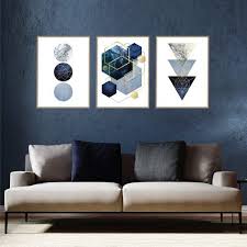 Set Of 3 Downloadable Navy Blue Gold Geometric Prints Instant Download Minimalist Art Printable Posters Digital Download Wall Art Decor A1 Decor Creative Wall Decor Geometric Print