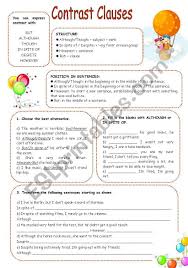 Information About Contrast Clauses And Some Exercises To Practise Them Enjoy Subject And Verb Clause Grammar Worksheets