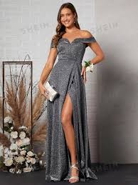SHEIN Belle Off Shoulder Wrap Hem Glitter Party Dress Elegant Formal  Evening Prom Wedding Guest Gown, For Graduation, Dinner | SHEIN USA