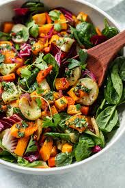 Harvest Root Vegetable Salad With Chimichurri Sauce A Colorful Warm Salad Full Of C Root Vegetable Salad Roasted Root Vegetable Salad Roasted Root Vegetables