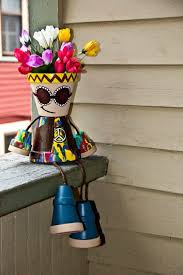 Gartendeko Aus Tontopfen Hippie Figur Tulpen Vase Kopf Malen Tontopf Menschen Blumentopfe Streichen Topfblumen