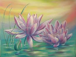 Rainbow Waterlilies Auf Leinwand Seerosenbild Gemaltes Blumenbild Wandbild Painting Art Drawings Art