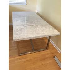 A matte acrylic varnish is applied to the wood, leaving the pore open and applying natural wood oil to aprotect. Restoration Hardware Torano Marble Dining Table Chairish