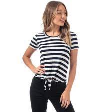 Biais en finition à l'intérieur du col. T Shirt Raye Only Arli Knot Pour Femme En Blanc Et Bleu Marine Blanc Bleu Marine Cdiscount Pret A Porter