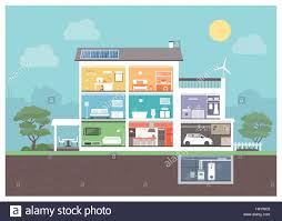 modern house cross section with rooms