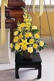 Find & download free graphic resources for funeral flowers. Yellow Triangular Arrangement Funeral Flowers Sympathy Flowers Funeral Flower Arra Church Flower Arrangements Flower Arrangements Funeral Flower Arrangements