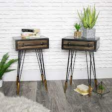 A similar take on the glass, metal, and wood combination, this. Pair Of Retro Industrial Metal Bedside Tables