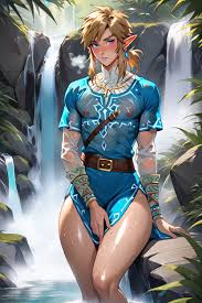 Cascada, Ropa Mojada, Link Is Leaning Against Rock Porno IA