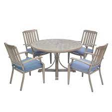 Foremost Tanglewood 5 Piece Brown Frame Patio Set With Blue Cushions Lowes Com Patio Dining Set Blue Cushions Patio Set