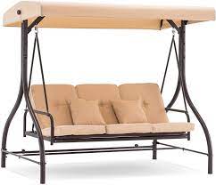 That way, if you want to swing and your company wants to. Amazon Com Mcombo 3 Seat Outdoor Patio Swing Chair Adjustable Backrest And Canopy Porch Swing Glider Chair W Cushions And Pillows 4068 Beige Kitchen Dining