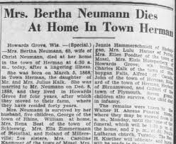 Obituary for Bertha Neumann (Aged 65)