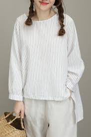 Casual Striped White And Black T Shirt Women Linen Blouseq8181 Basic Shirt Women Linen Women Casual Tops For Women