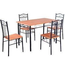 Tangkula Steel Frame Dining Set Table And Chairs Kitchen Modern Furniture Bistro Wood Dining Table Setting Kitchen Dining Sets Dining Table Chairs