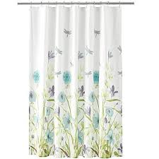 Free Spirit Dragonfly Flowers Aqua Green Lavender Fabric Shower Curtain Fabric Shower Curtains Shower Curtain Shower Design