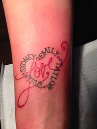 Kids Names In A Heart Shape With Love Design By Yolo Tattoos By Amber Kids Initial Tattoos Tattoos With Kids Names Tattoos For Kids
