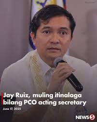 PCO CHIEF JAY RUIZ, NI-REAPPOINT Kinumpirma ng Palasyo na itinalaga muli ni  Pres. Bongbong Marcos si Jay Ruiz bilang acting secretary ng Presidential  Communications Office (PCO). Sa isang pahayag, nagpasalamat si Ruiz