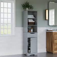 RiverRidge Ashland 16.54-in W x 60.04-in H x 13.39-in D Gray Mdf  Freestanding Linen Cabinet in the Linen Cabinets department at Lowes.com