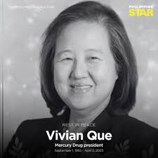 REST IN PEACE 🙏 Mercury Drug president Vivian Que passed away at the age  of 69, the drugstore chain confirmed in a Facebook post