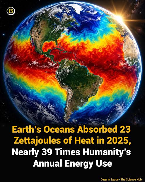 Earth's Oceans Absorbed a Record Amount of Heat in 2025—About 23 Zettajoules The world's oceans reached their hottest heat-content level ever recorded in 2025, with the upper 2,000 metres gaining an estimated