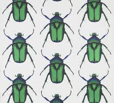 Motif Of Rose Chafer Beetle Greatly Magnified Repeating In Diagonal Rows Printed In Green Blue And Black Against A Beetle Wallpaper Prints Printing Labels