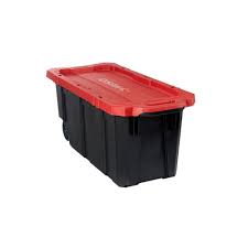 See thru door bin cabinets. Husky 45 Gal Black And Red Latch And Stack Tote With Wheels 206201 The Home Depot In 2021 Heavy Duty Storage Boxes Heavy Duty Storage Bins Storage