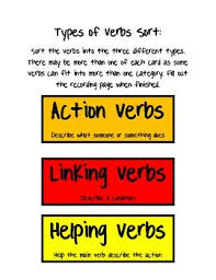 Types Of Verb Sort Action Linking And Helping Types Of Verbs Helping Verbs Activities Helping Verbs