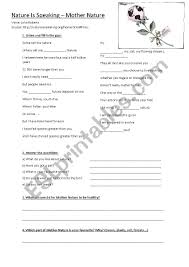 Mother Nature Nature Is Speaking By Julia Roberts Esl Worksheet By Divuzenka