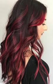 Black And Red Balayage Hair Pops Of Magenta Red On A Dark Base Love Magenta Hair Red Balayage Hair Hair Highlights