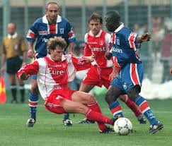 Cristiano ronaldo en ligue 1 ? Montpellier 0 As Monaco 2 In Sept 1997 At Stade Mosson Fabien Lefevre Tackles Ibrahim Bakayoko In French Ligue 1 As Monaco Sports Jersey Monaco