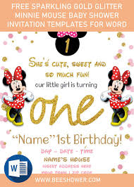 Coordinating minnie mouse inspired baby shower decorations available here ►please note: Free Sparkling Gold Glitter Minnie Mouse Baby Shower Invitation Templates For Word Free Printable Baby Shower Invitations Templates