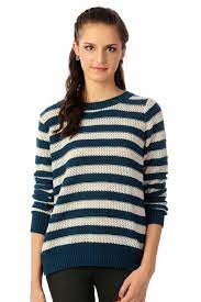 Solly Sweaters Cardigans Blue And White Striped Sweater For Women At Allensolly Com