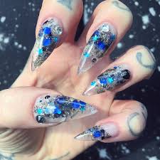 Stiletto Black And Clear Nails Crystal Clear And Glow In The Dark Glass Nails Fabulous Nails Blue Acrylic Nails