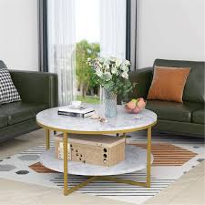 Sleek and compact, side tables are perfect to hold your mugs and magazines. Round Coffee Table Modern Marble With Gold Legs 90x90x48cm White Gold Overstock 31832054