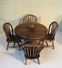Dollhouse Table Four Kitchen Chairs Round Table Country Table Dark Oak Table Twelfth Scale Dollhou Dollhouse Dining Room Kitchen Chairs Dollhouse Kitchen