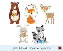 Watercolor Woodland Animals Clipart Bear Fox Bunny Rabbit Etsy Animal Clipart Forest Animals Illustration Bear Watercolor