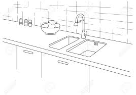 Teak kitchen table flower vase clipart concrete countertops retro large size of granite countertop kitchen table top and chairs white round pedestal picture of a. Kitchen Sink Kitchen Worktop With Sink In Line Style Vector Royalty Free Cliparts Vectors And Stock Illustration Image 79709634