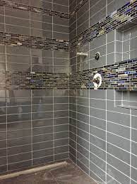 4x12 Glass Tile With Glass Accent Band Around Shower Linear Drain At Floor Daniel Island Sc Master Bath Tile Tile Layout Installing Hardwood Floors