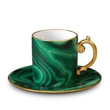 L Objet Malachite Espresso Cup Saucer Fincan Kahve