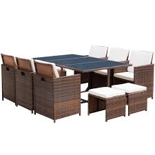 Flamaker 11 Pcs Patio Set Cushioned Pe Wicker Dining Set Sectional Conversation Set Rattan Outdoor Furniture Space Lavorist Rattan Outdoor Furniture Wicker Dining Set Outdoor Furniture