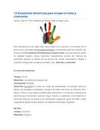 1 juegos cristianos para romper el hielo para adultos. Doc 10 Excelentes Dinamicas Para Romper El Hielo Y Conocerse Joselyn Hernandez Matus Academia Edu