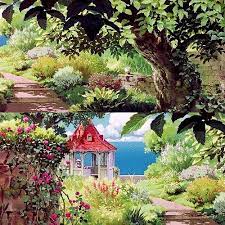 The Garden Of Hotel Ariano From Porco Rosso 1992 Miyazaki Art Hayao Miyazaki Art Studio Ghibli