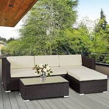 Costway 5 Piece Patio Furniture Set Rattan Wicker Table Shelf Garden Sofa With Beige Cushions Walmart Com Costway Patio Furniture Garden Sofa Rattan Furniture Set