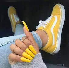 Unas En Acrilico Color Amarillo Yellow Vibes Yellow Aesthetic Yellow Nails