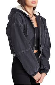 Bdg Urban Outfitters Fleece Hood Crop Denim Jacket Nordstrom Outfitters Clothes Denim Jacket Women Cropped Denim Jacket