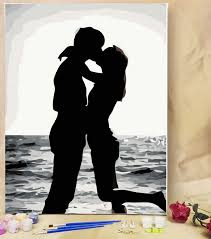 Black And White Kiss Silhouette Paint By Number Kit 16 20 Diy Painting Black White Couple Kissing At Sea Painting Picture On Canvas D Kissing Couples Pictures To Paint Paint By Number Kits